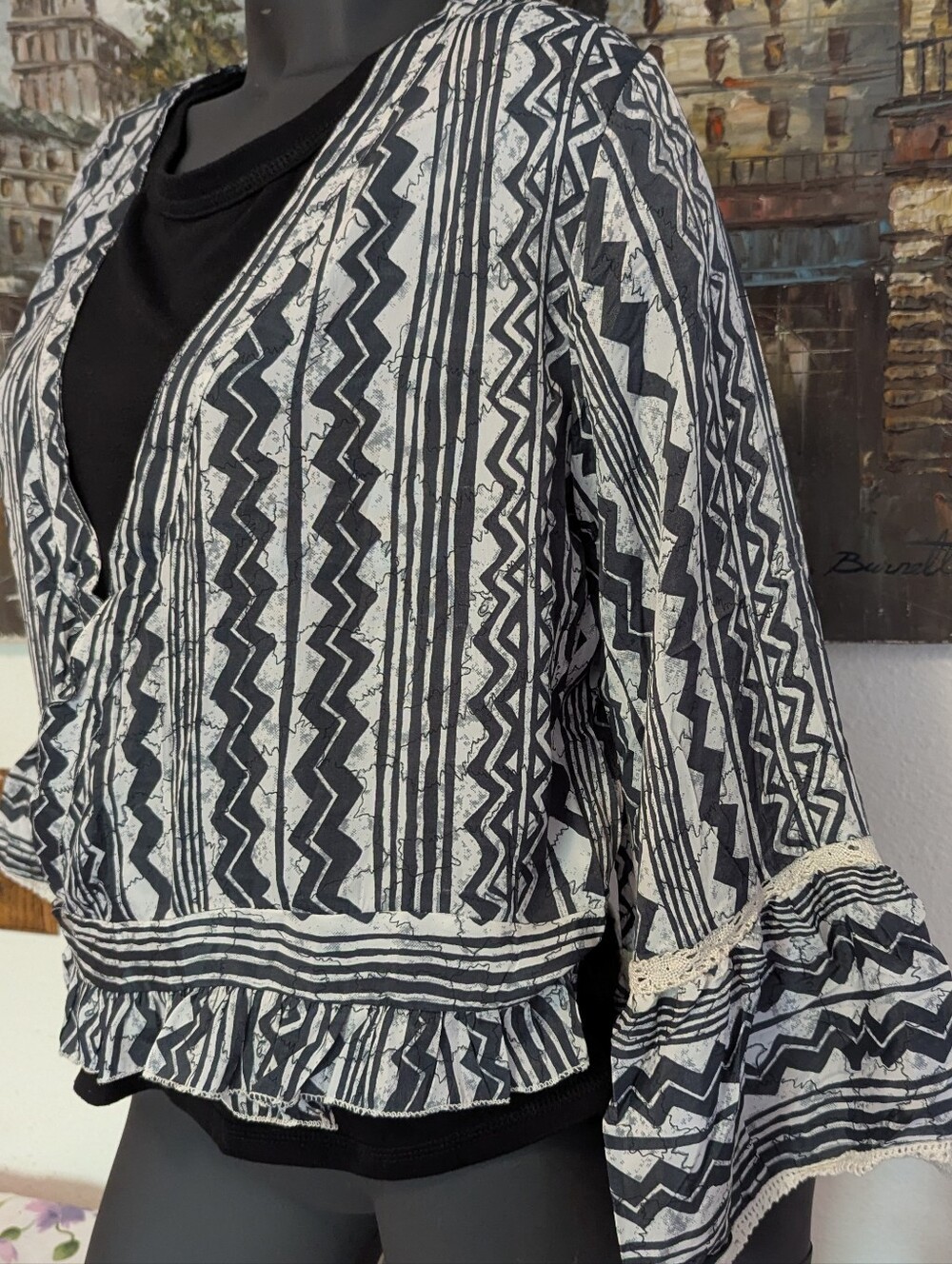 Black & White Printed Wrap Top